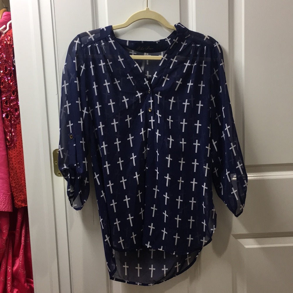 Blue Rain Cross Navy Blue Blouse